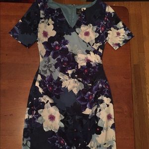 Adrianna Papell Blue Floral Cocktail Dress